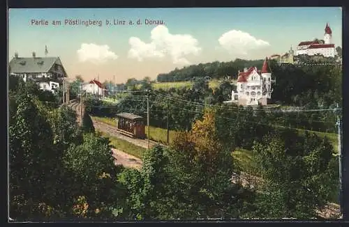 AK Linz a. d. Donau, Partie am Pöstlingberg, Strassenbahn