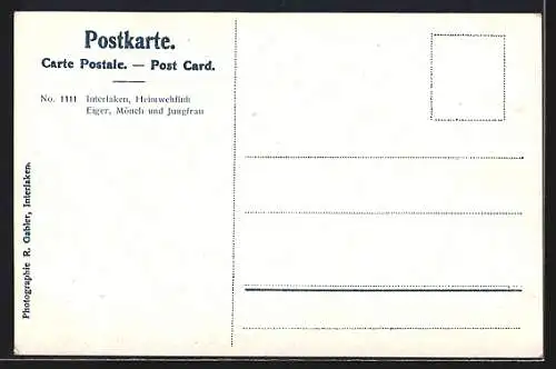 AK Interlaken, Heimwehfluh Eiger, Mönch und Jungfrau