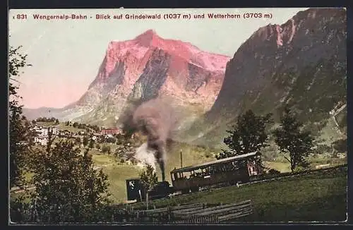 AK Wengeralp-Bahn, Blick auf Grindelwald und Wetterhorn