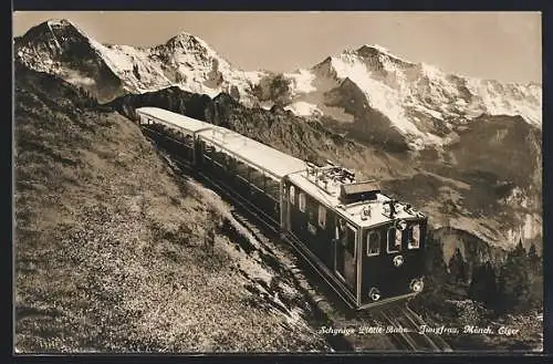 AK Schynige Platte-Bergbahn mit Jungfrau, Mönch und Eiger
