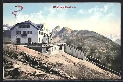AK Muottas Muragl, Hotel Muottas-Kulm mit Bergbahn