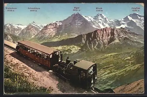 AK Schynige Platte-Bahn mit Eiger, Mönch und Jungfrau