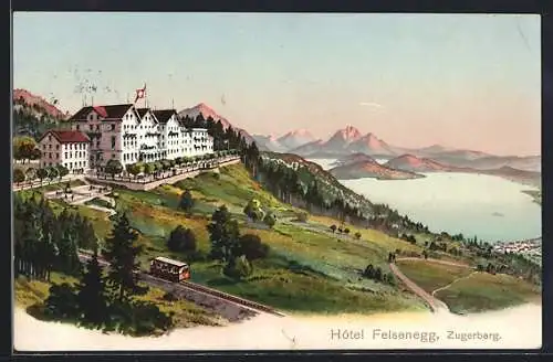 AK Felsenegg, Hotel Felsenegg, Zugerberg mit Bahn