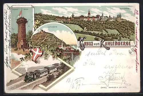 Lithographie Wien-Kahlenberg, Stefanie-Warte, Leopoldsberg