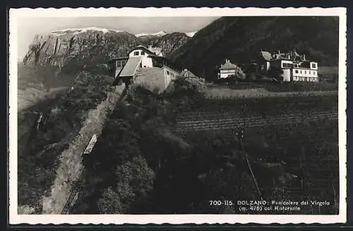 AK Bolzano, Funicolare del Virgolo, Obere Station der Bergbahn und Restaurant