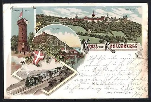 Lithographie Wien-Kahlenberg, Stefanie-Warte, Leopoldsberg