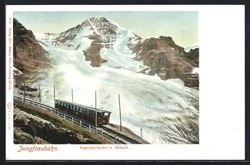 AK Jungfraubahn mit Eigergletscher und Mönch, Bergbahn