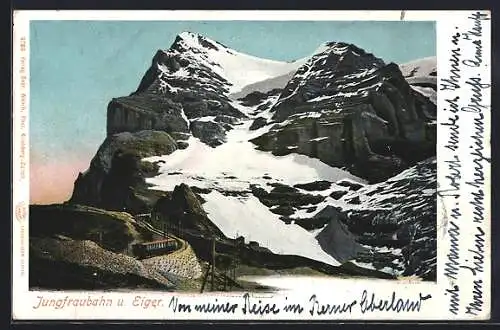 AK Jungfraubahn, Panorama mit Bergbahn, um 1900