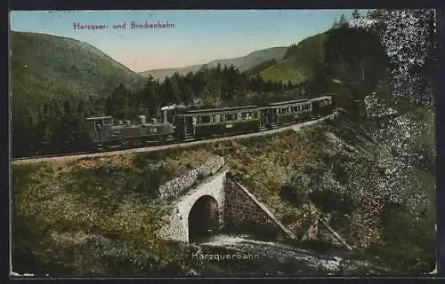 AK Harzquer- u. Brockenbahn über einem Tunnel