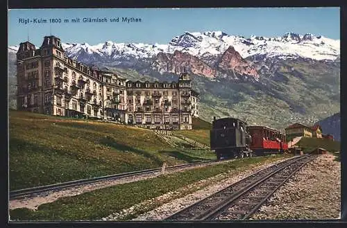 AK Rigi-Kulm, Bergbahn vor dem Hotel, Glärnisch, Mythen