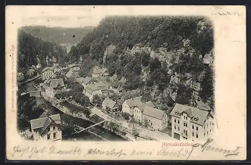 AK Herrnskretschen / Hrensko, Ortspartie aus der Vogelschau