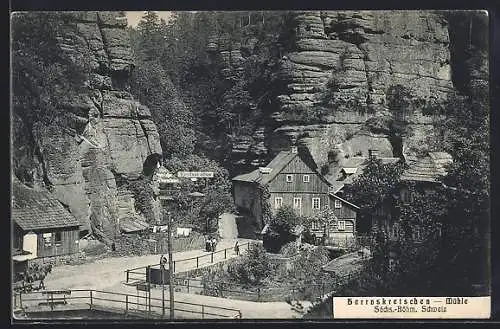 AK Herrnskretschen / Hrensko, Mühle mit Restaurant