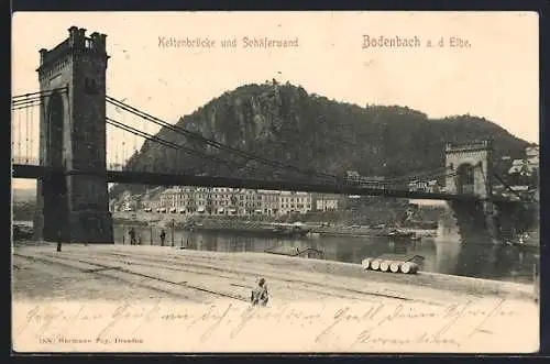 AK Tetschen-Bodenbach / Decin, Kettenbrücke und Schäferwand