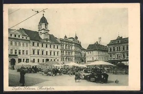 AK Teplitz Schönau / Teplice, Wochenmarkt auf dem Marktplatz