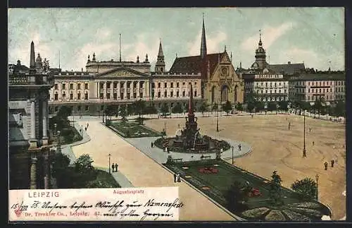 AK Leipzig, Augustusplatz mit Brunnen