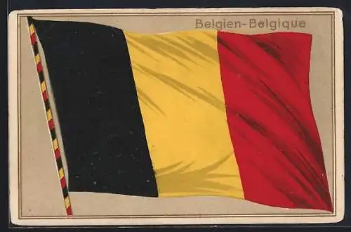 AK Belgische Nationalflagge weht im Wind