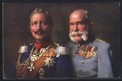 AK Porträts Kaiser Wilhelm II. u. Kaiser Franz Josef I. von Österreich in Uniform, Zweibund