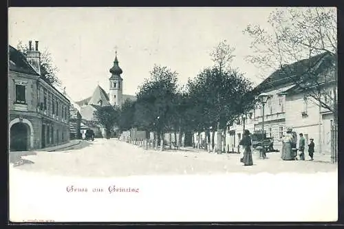 AK Wien-Grinzing, Strassenpartie mit Kirche