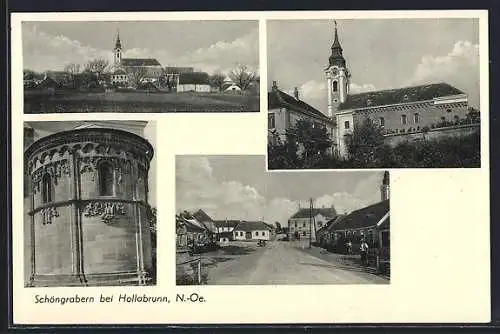 AK Grabern /N.-Oe., Schöngrabern, Kirche, Strassenpartie und Gebäudefassade