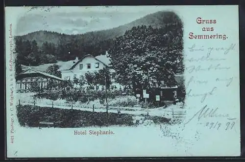 Mondschein-AK Semmering, Blick aufs Hotel Stephanie