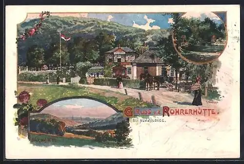 Lithographie Neuwaldegg, Rohrerhütte, Blick auf Wien