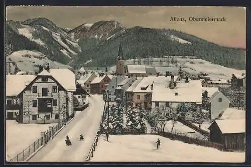 AK Aflenz /Obersteiermark, Ortspartie gegen die Berge im Winter