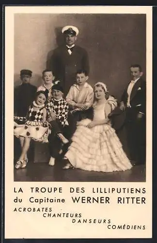 AK Liliputaner, La Troupe des Lilliputiens du Capitaine Werner Ritter, Acrobates, Chanteurs, Danseurs, Comediens