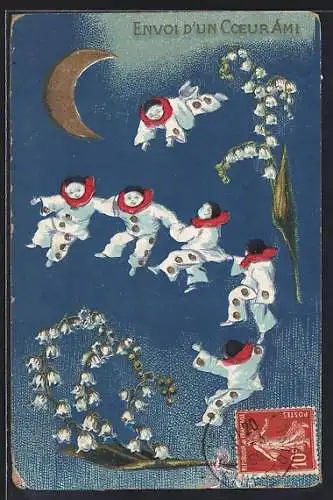 Präge-AK Harlekins halten sich beim Fliegen an den Händen