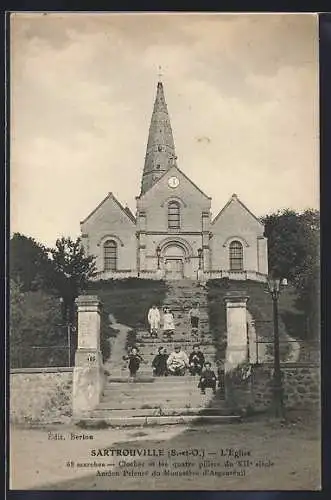 AK Sartrouville, L`église et les 69 marches du clocher du XIIe siècle