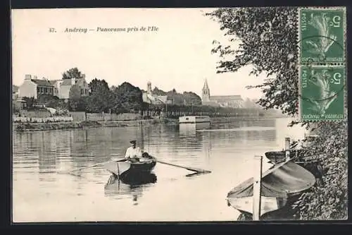 AK Andrésy, Panorama pris de l`Île avec rameur sur la rivière