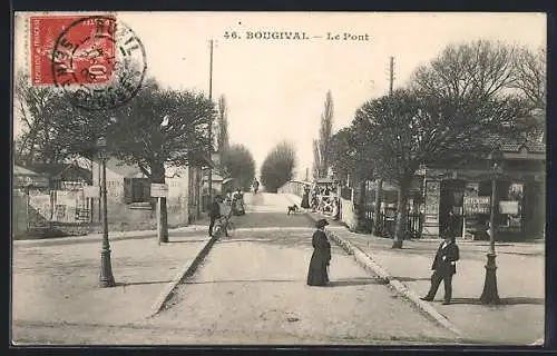 AK Bougival, Le Pont et scène de rue animée