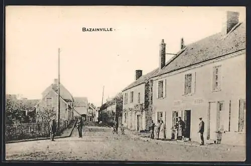 AK Bazainville, Rue principale avec habitants devant les maisons
