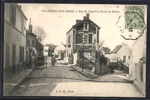 AK Villennes-sur-Seine, Rue du Regard et Route de Médan