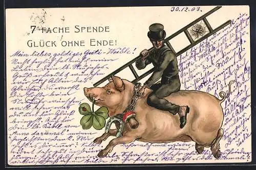 AK Schornsteinfeger reitet auf einem Glücksschwein