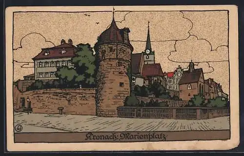 Steindruck-AK Kronach / Bayern, Marienplatz