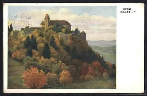 Künstler-AK Bernstein /Burgenland, Blick auf die Burg