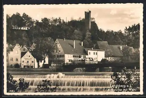 AK Landsberg a. L., Lechbrücke mit Wehr