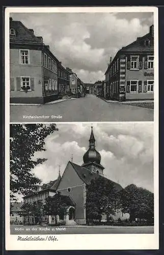 AK Marktleuthen, Kirchenlamitzer Strasse mit Kirche und Markt