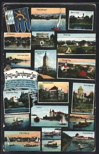 AK Starnberg, Bernried, Tutzing, Bismarckturm und Leoni am Starnberger See