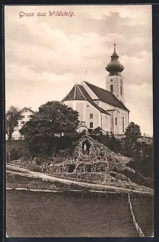 AK Wildsteig, Blick auf die Kirche