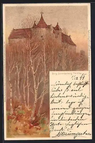 Künstler-AK Gil Baer: Scharfenstein, Burg mit kahlen Birken