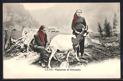 AK Bäuerinnen aus Champéry beim Melken