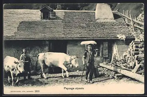 AK Schweiz, Paysage alpestu, Schweizer Bauern mit Kühen