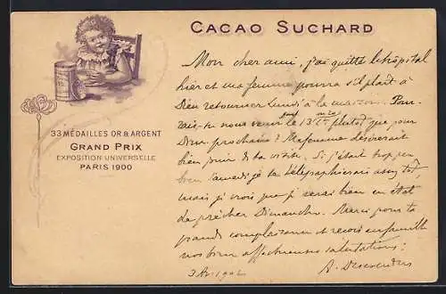 AK Cacao Suchard, Exposition universelle Paris 1900, Reklame für Kakao