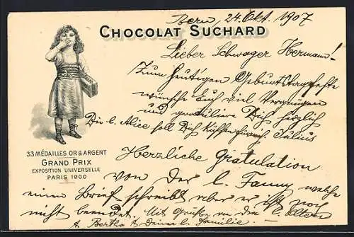 AK Cacao Suchard, Exposition universelle Paris 1900, Reklame für Schokolade