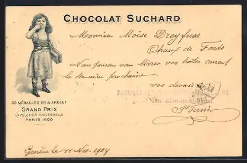 AK Cacao Suchard, Exposition universelle Paris 1900, Reklame für Schokolade