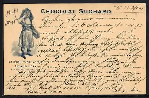 AK Cacao Suchard, Exposition universelle Paris 1900, Reklame für Schokolade