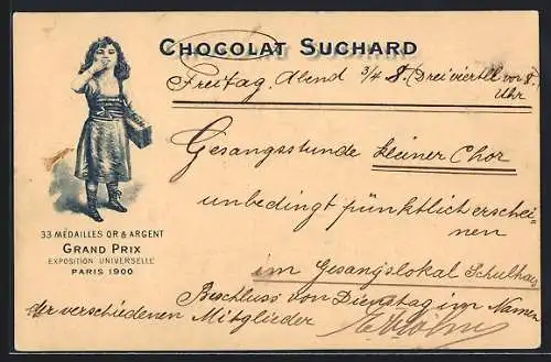 AK Cacao Suchard, Exposition universelle Paris 1900, Reklame für Schokolade