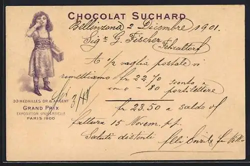 AK Cacao Suchard, Reklame für Schokolade, Grand Prix Exposition universelle Paris 1900