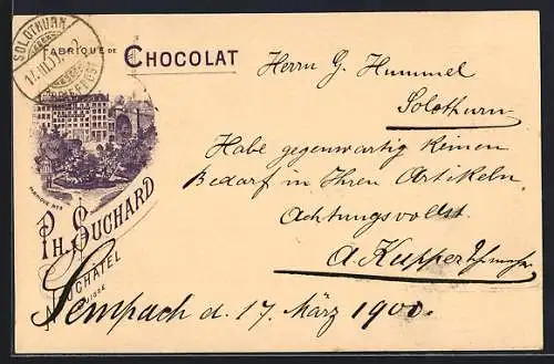 AK Neuchatel, Fabrique de Chocolat Ph. Suchard, Reklame für Schokolade, Fabrik Nr. 3